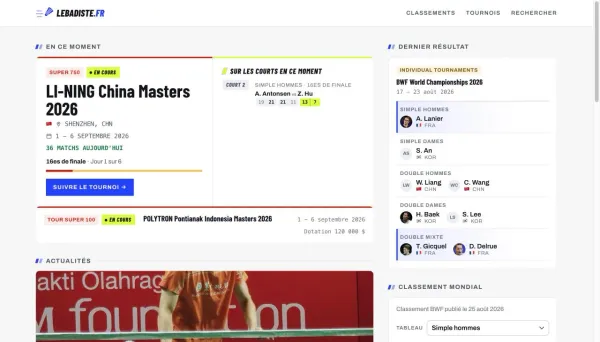 lebadiste.fr - statistiques du badminton mondial